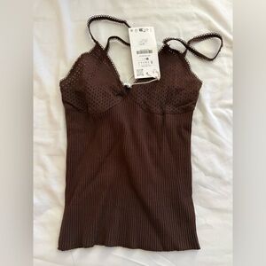 Zara Brown Pointelle Top